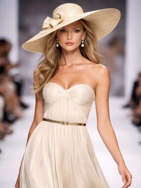 ❤️ Small Elegant Cream Asymmetrical Brim summer Tea Hat with Decorative Band